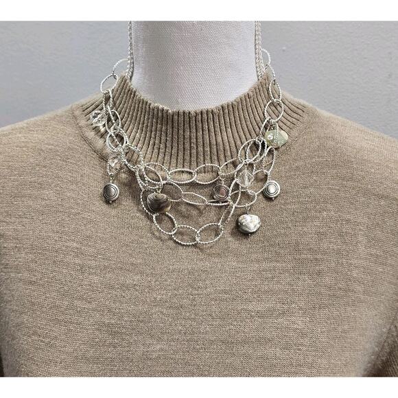 Beachcore Abalone Shell Clear Faceted Beads Charms Silver Tone Chain Necklace - Picture 2 of 16